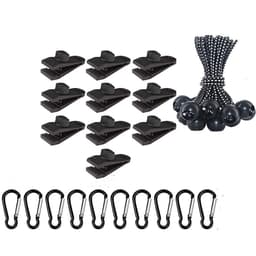 Teltclips med Ball Bungee snore og karabinhager Sort 30-stykke
