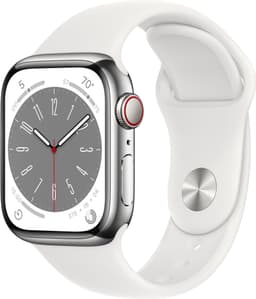 Apple Watch Series 8 41mm Cellular (silver stainless steel/white sportsbånd)