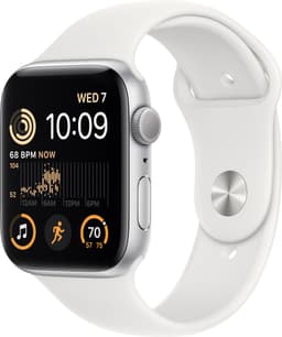 Apple Watch SE 2nd Gen 44 mm GPS (Sølv Alu/Hvit sportsreim)