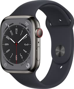Apple Watch Series 8 45mm Cellular (rustfritt stål i grafitt/ midnatt sportsreim)