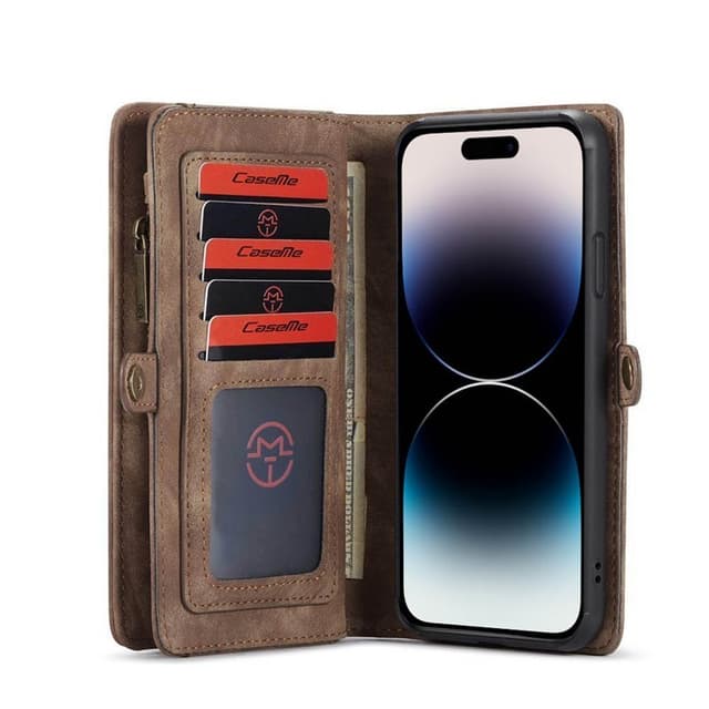 CaseMe Lompakkokotelo 11-kortti Apple iPhone 14 Pro - Ruskea