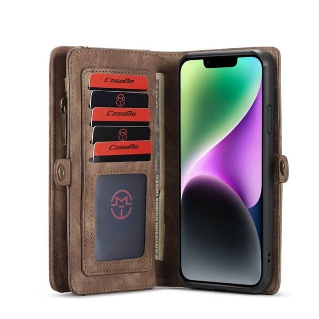 Multiplånbok CaseMe 11-kort Apple iPhone 14 - Brun