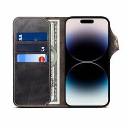 Mobil lommebok 3-korts ekte lær Apple iPhone 14 Pro - Sort
