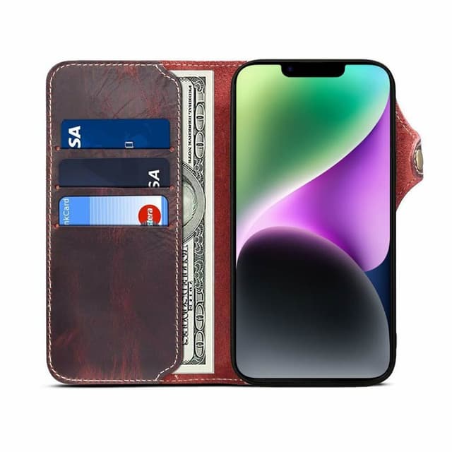 Lompakkokotelo 3-kortti aitoa nahkaa Apple iPhone 14 Plus - Häränver