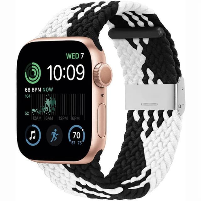 Punottu elastinen rannekoru Apple Watch SE 2022 40mm - Musta/Valkoinen