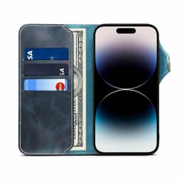 Mobil lommebok 3-korts ekte lær Apple iPhone 14 Pro - Blå