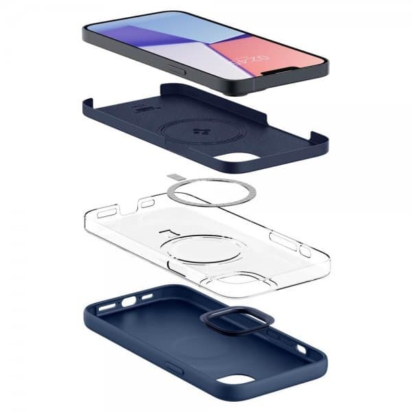 Spigen iPhone 14 Plus Skal Silicone Fit MagFit Navy Blue