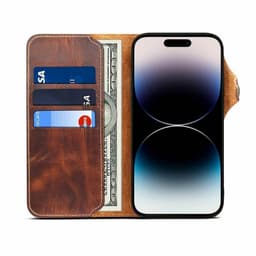 Mobil lommebok 3-korts ekte lær Apple iPhone 14 Pro - Brun