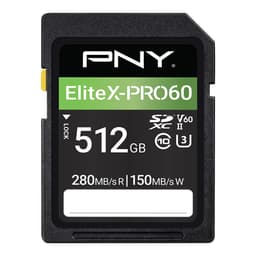 PNY 512GB EliteX-PRO60 Class 10 U3 V60 UHS-II SD Flash Memory Cards