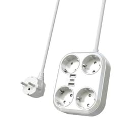 Strømuttak 4-veis 2 USB / 1 USB-C-porter 1,8 m Hvit