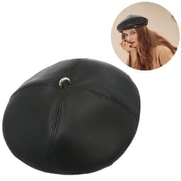 Fransk baret PU læder One Size (55-58) Sort