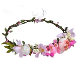 Diadem / hårband med rosa blommor och gröna blad