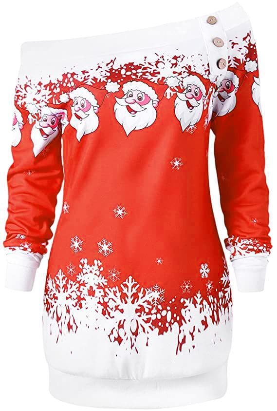 INF Off-shoulder tjocktröja med julmönster - Stl S, Röd