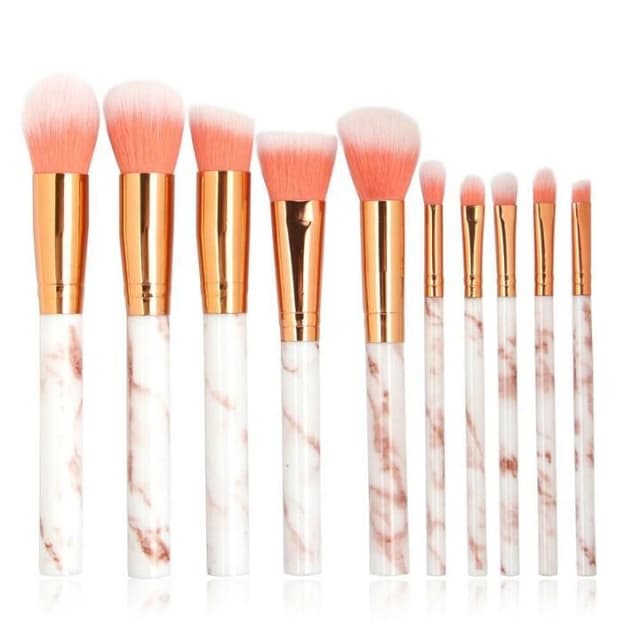 10-Pack profesjonelle & skånsomme sminkekoster - fin design i marmor & roségull