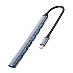 USB-hub USB-C3.1 till USB 2.0/3.0 med 7 portar Silvergrå