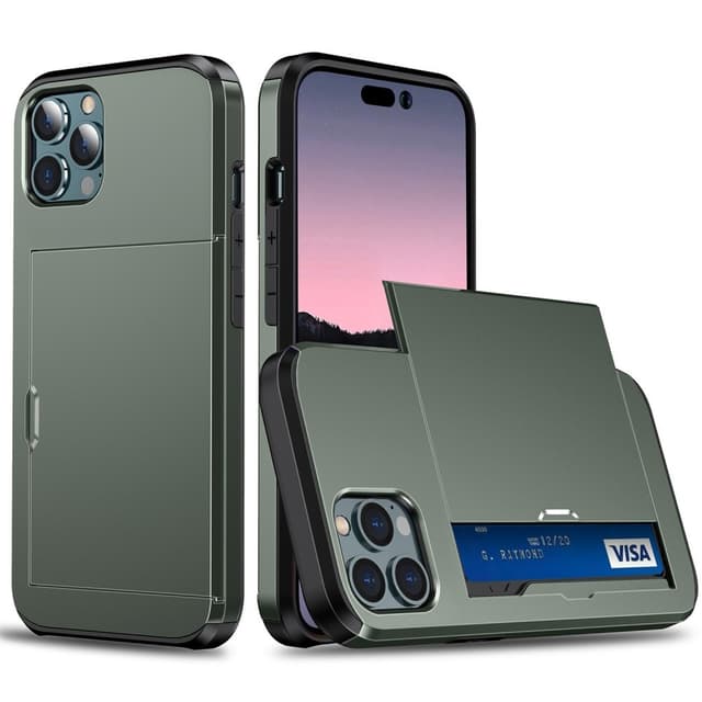 SKALO iPhone 14 Pro Max Armor Suojakuori korttikotelo - Vihreä