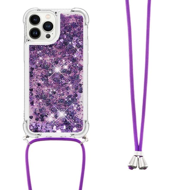 SKALO iPhone 14 Pro Kvicksand Glitter Mobilhalsband - Lila