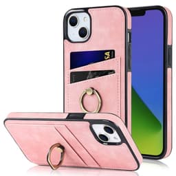SKALO iPhone 14 Plus PU-Läder Korthållare Ring - Rosa