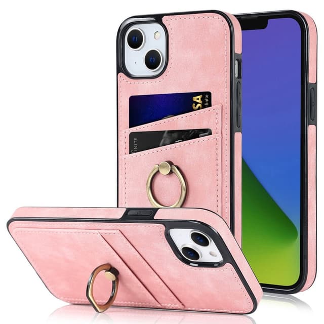 SKALO iPhone 14 Plus PU-nahkainen kortinhaltijan rengas - Pinkki