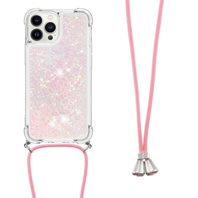 SKALO iPhone 14 Pro Kvicksand Glitter Mobilhalsband - Rosa