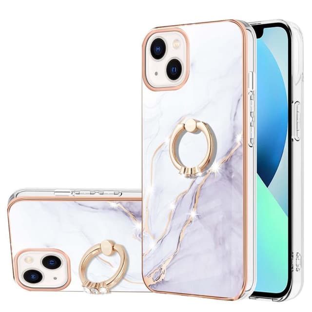 SKALO iPhone 14 Plus Marmor TPU Cover med ring - #3