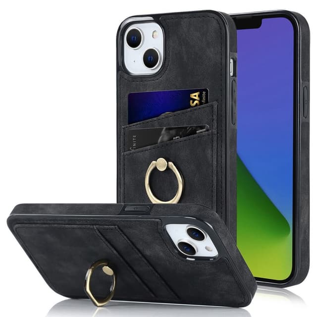 SKALO iPhone 14 Plus PU-nahkainen kortinhaltijan rengas - Musta