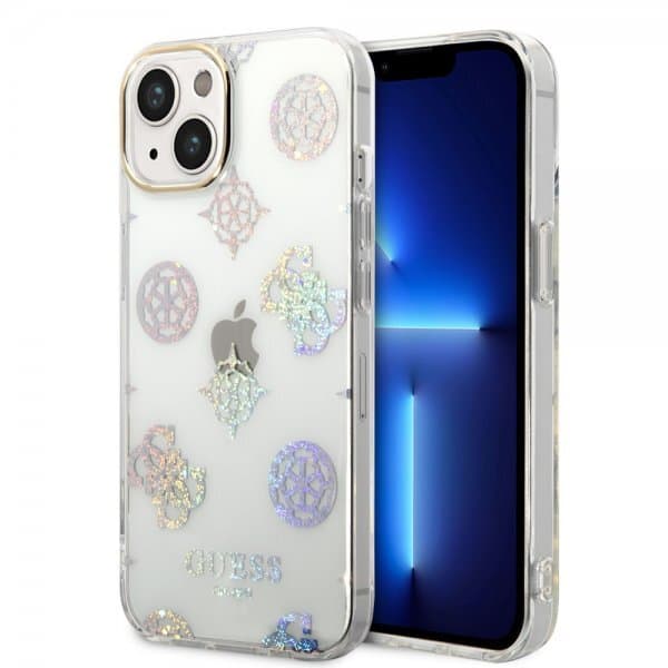 Guess iPhone 14 Cover Peony Glitter Hvid | Elgiganten | Elgiganten