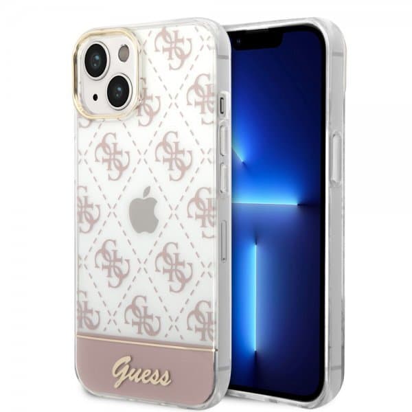 Guess iPhone 14 Plus Deksel Bottom Stripe Script Logo Rosa