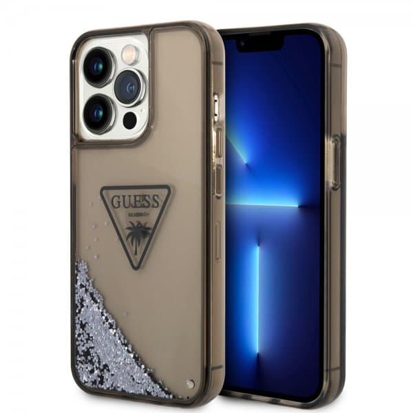Guess iPhone 14 Pro Max Deksel Liquid Glitter Translucent Svart
