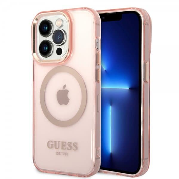 Guess iPhone 14 Pro Max Deksel Translucent MagSafe Rosa