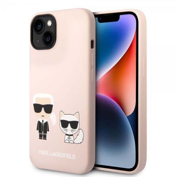 Karl Lagerfeld iPhone 14 Skal Liquid Silicone Karl & Choupette MagSafe Rosa