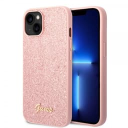Guess iPhone 14 Deksel Glitter Flakes Metal Logo Rosa