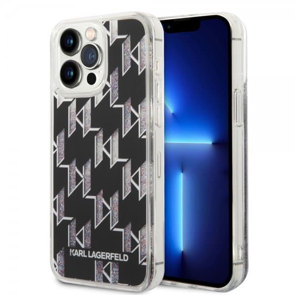Karl Lagerfeld iPhone 14 Pro Max Cover Liquid Glitter Monogram Sort