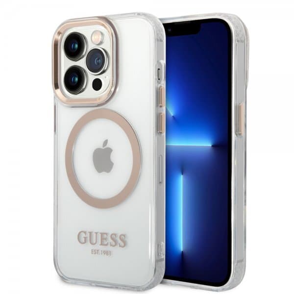 Guess iPhone 14 Pro Max Skal Transparent MagSafe Guld Transparent