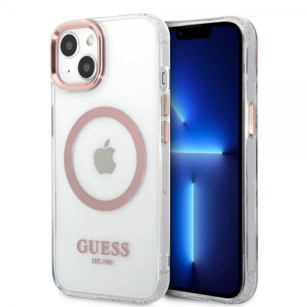 Guess iPhone 13 Skal Transparent MagSafe Rosa Transparent