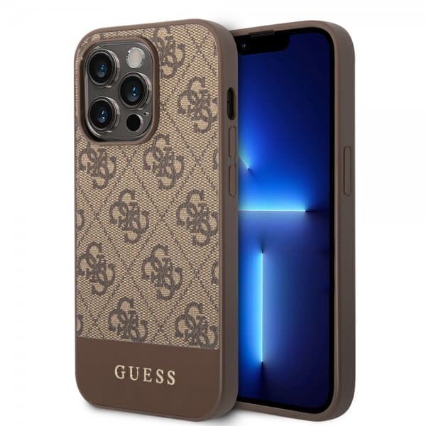 Guess iPhone 14 Pro Max Skal Bottom Stripe Metal Logo Brun