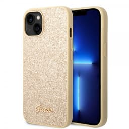 Guess iPhone 14 Plus Skal Glitter Flakes Metal Logo Guld