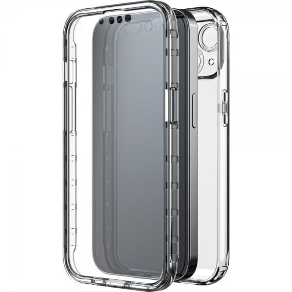 Black Rock iPhone 14 Cover 360° Real Glass Case Sort Klar