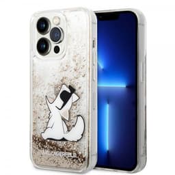 Karl Lagerfeld iPhone 14 Pro Deksel Liquid Glitter Choupette Gull