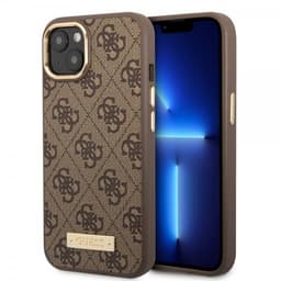 Guess iPhone 14 Plus Skal Metal Plate Logo MagSafe Brun