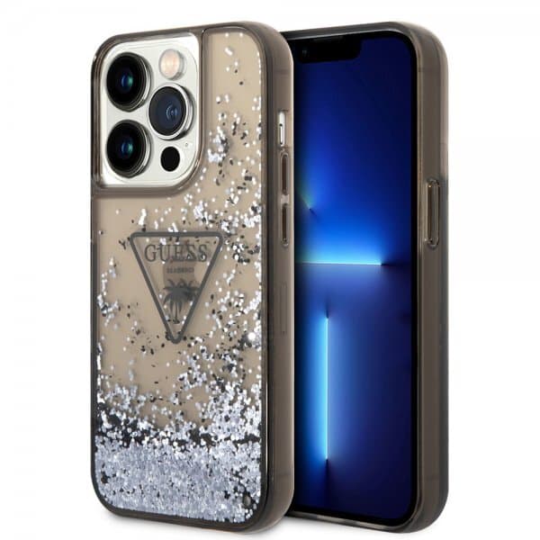 Guess iPhone 14 Pro Skal Liquid Glitter Translucent Svart
