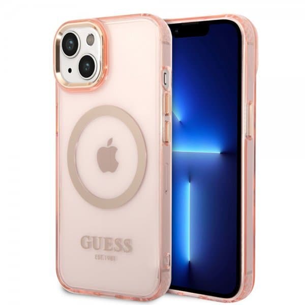 Guess iPhone 14 Plus Cover Translucent MagSafe Lyserød
