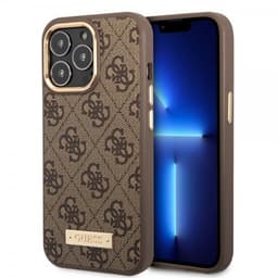 Guess iPhone 14 Pro Skal Metal Plate Logo MagSafe Brun