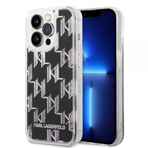 Karl Lagerfeld iPhone 14 Pro Skal Liquid Glitter Monogram Svart