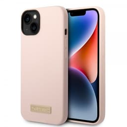 Guess iPhone 14 Deksel Silicone Metal Plate MagSafe Rosa