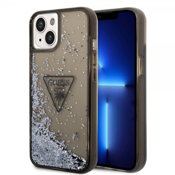 Guess iPhone 14 Skal Liquid Glitter Translucent Svart