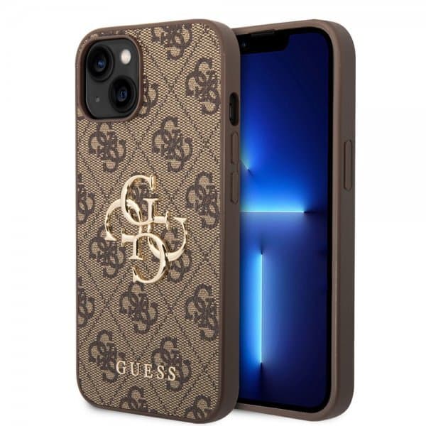 Guess iPhone 14 Cover Big Metal Logo Brun