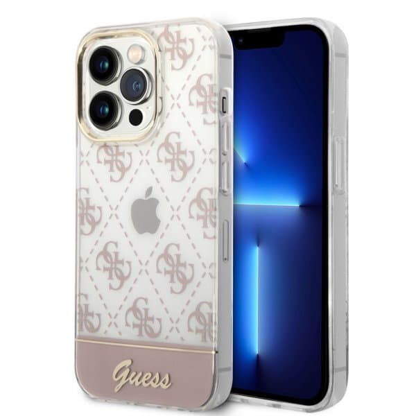 Guess iPhone 14 Pro Deksel Bottom Stripe Script Logo Rosa