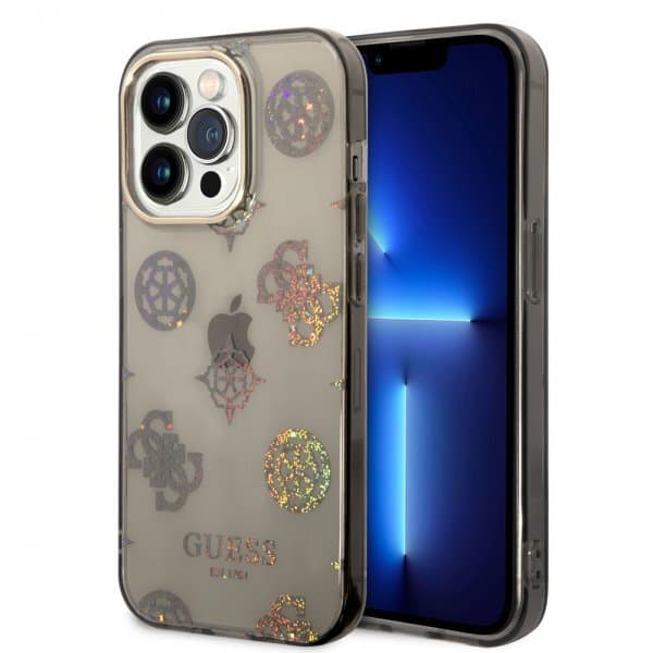 Guess iPhone 14 Pro Deksel Peony Glitter Svart