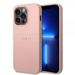 Guess iPhone 14 Pro Max Cover Saffiano Metal Logo Stripes Lyserød
